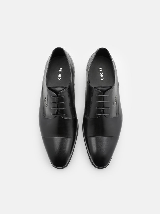 PEDRO Leather Captoe Derby Shoes- Black