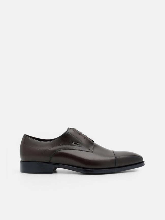 PEDRO Leather Captoe Derby Shoes- Dark Brown