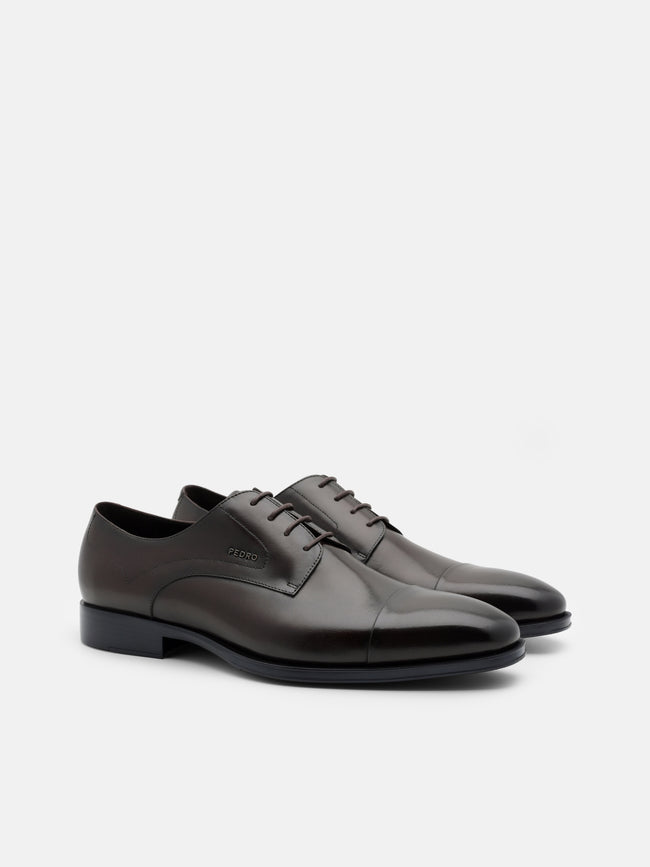PEDRO Leather Captoe Derby Shoes- Dark Brown
