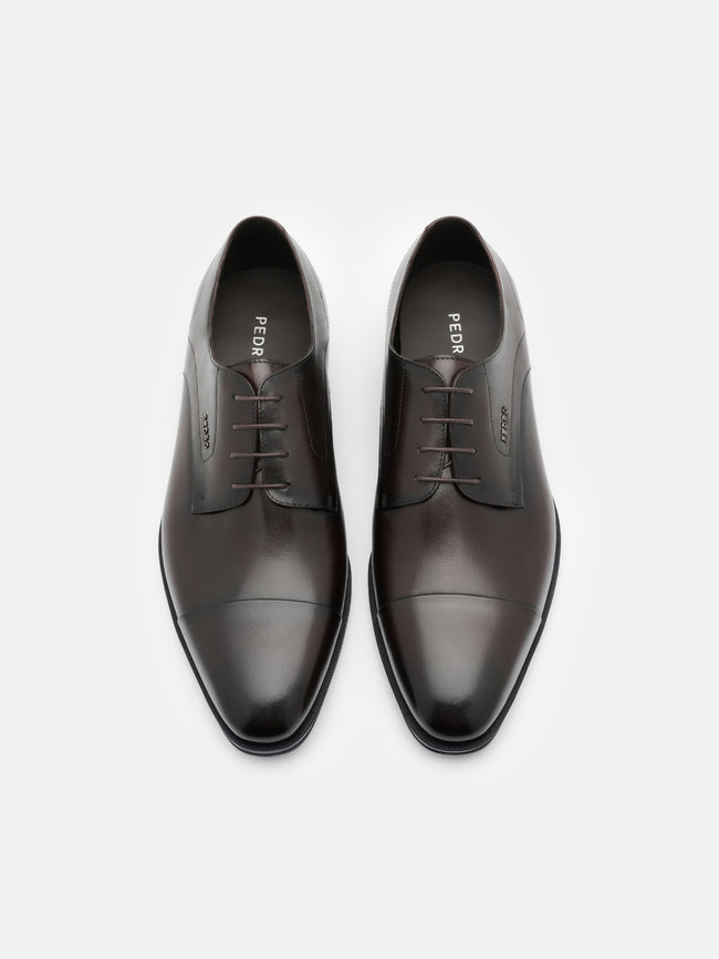 PEDRO Leather Captoe Derby Shoes- Dark Brown