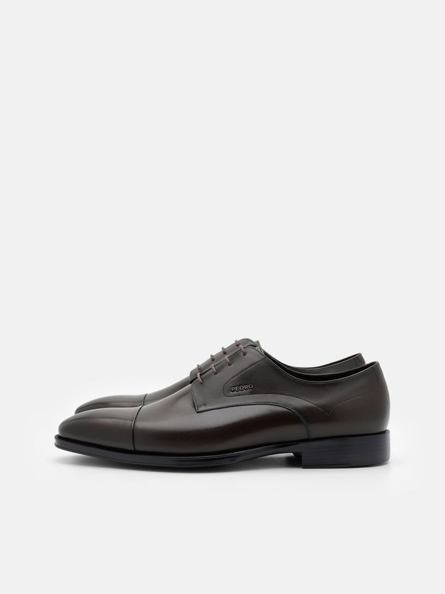 PEDRO Leather Captoe Derby Shoes- Dark Brown
