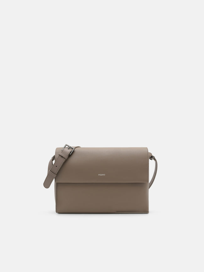 PEDRO Leather Crossbody Bag- Dark Taupe