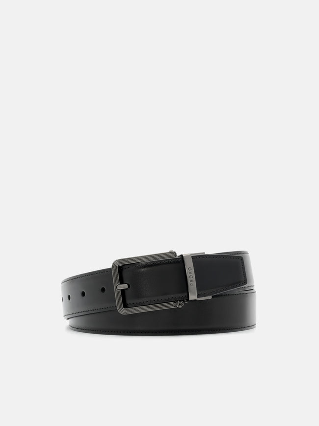 PEDRO Leather Reversible Pin Belt- Black Textured