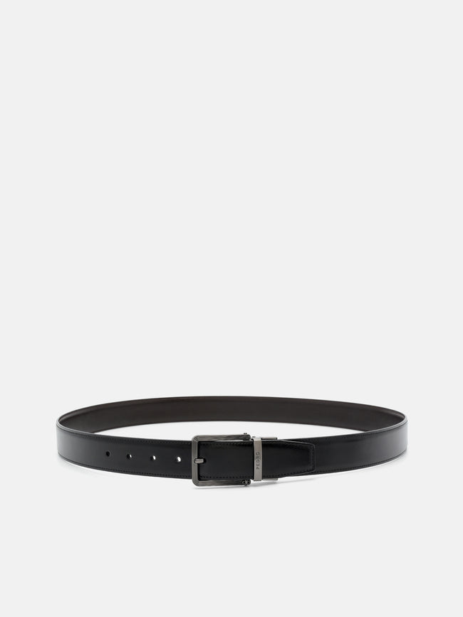 PEDRO Leather Reversible Pin Belt- Black Textured