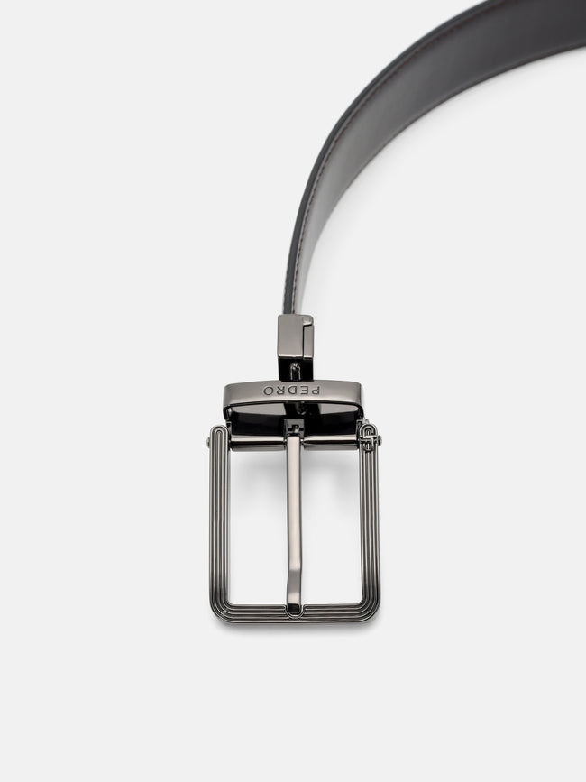 PEDRO Leather Reversible Pin Belt- Black Textured