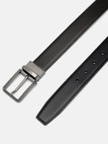 PEDRO Leather Reversible Pin Belt- Black Textured