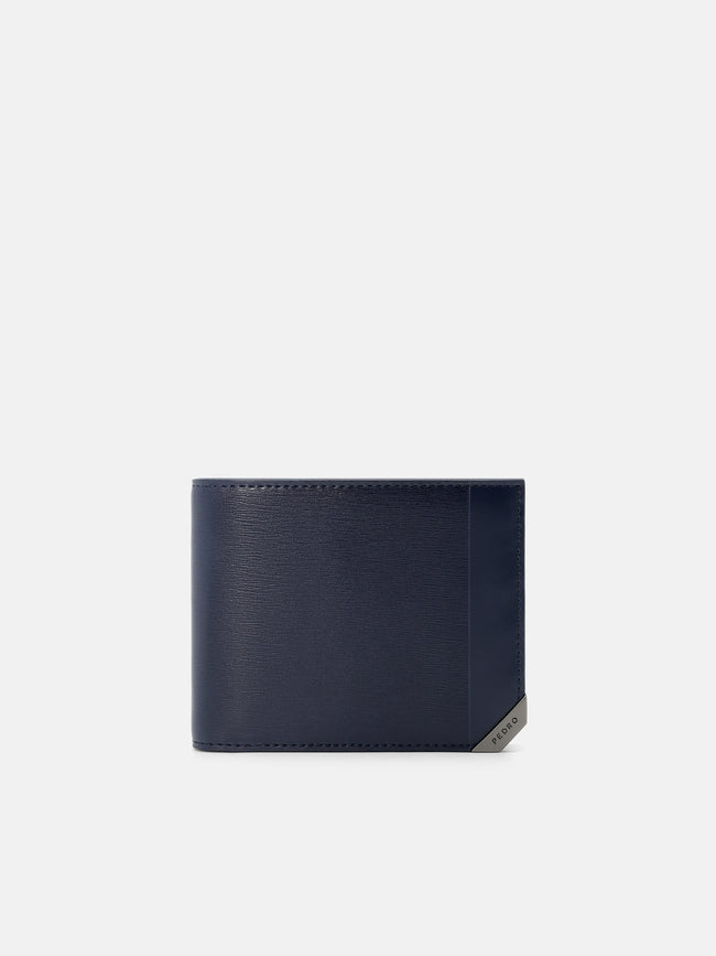 PEDRO Leather Bi-Fold Flip Wallet - Navy