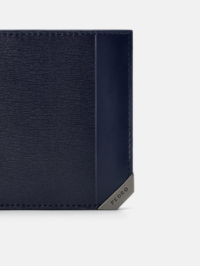 PEDRO Leather Bi-Fold Flip Wallet - Navy