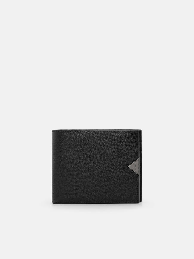 PEDRO Saffiano Leather Bi-Fold Flip Wallet- Black