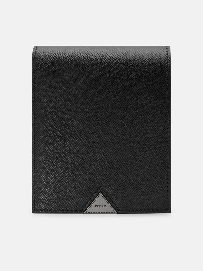 PEDRO Saffiano Leather Bi-Fold Flip Wallet- Black