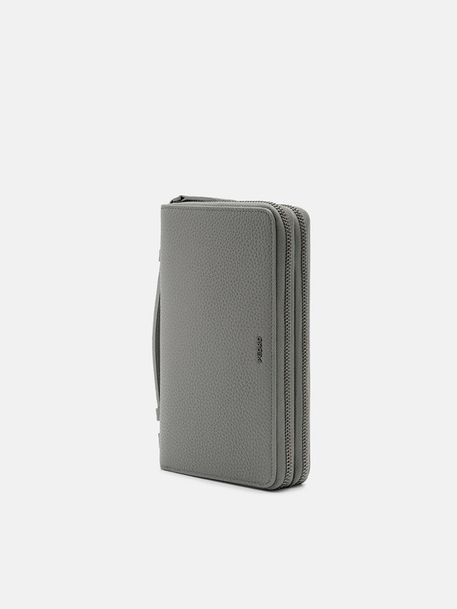 PEDRO Tumbled Leather Travel Organiser - Grey Tumble