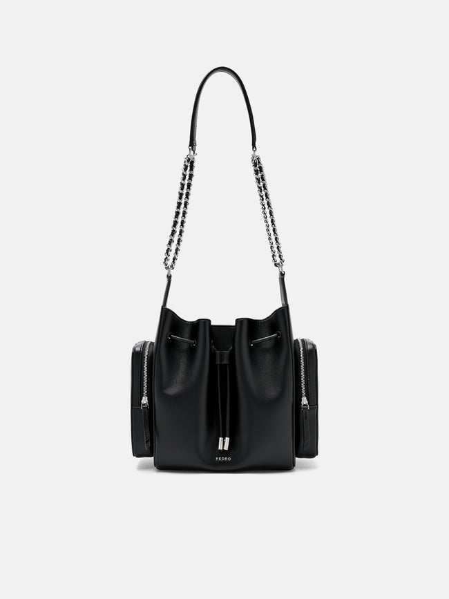 PEDRO Drawstring Bucket Bag - Black