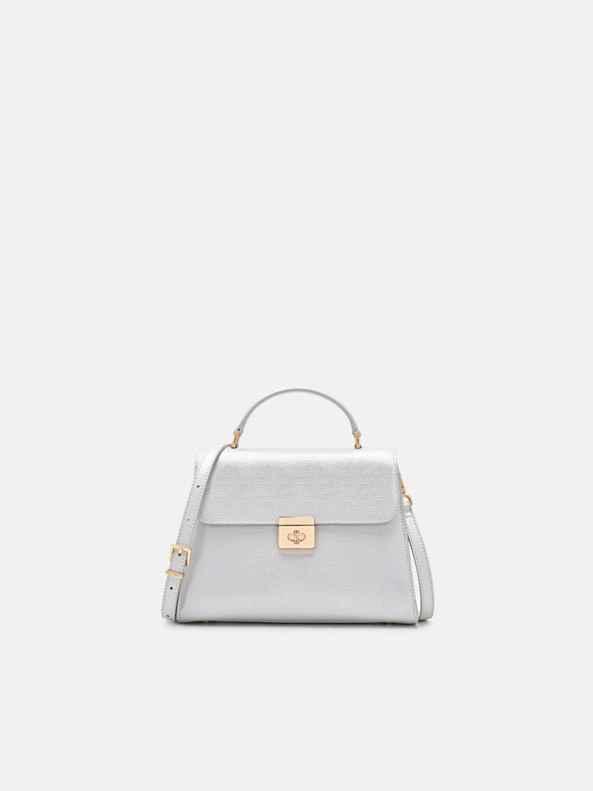 PEDRO Cameo Leather Handbag- Silver