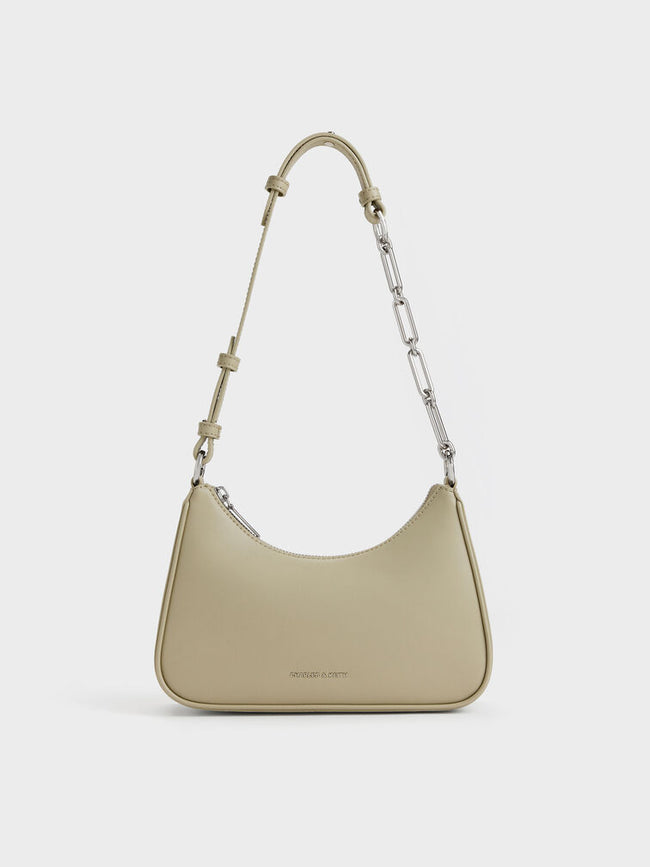 CHARLES & KEITH Women Lane Chain-Strap Shoulder Bag_Shell Grey