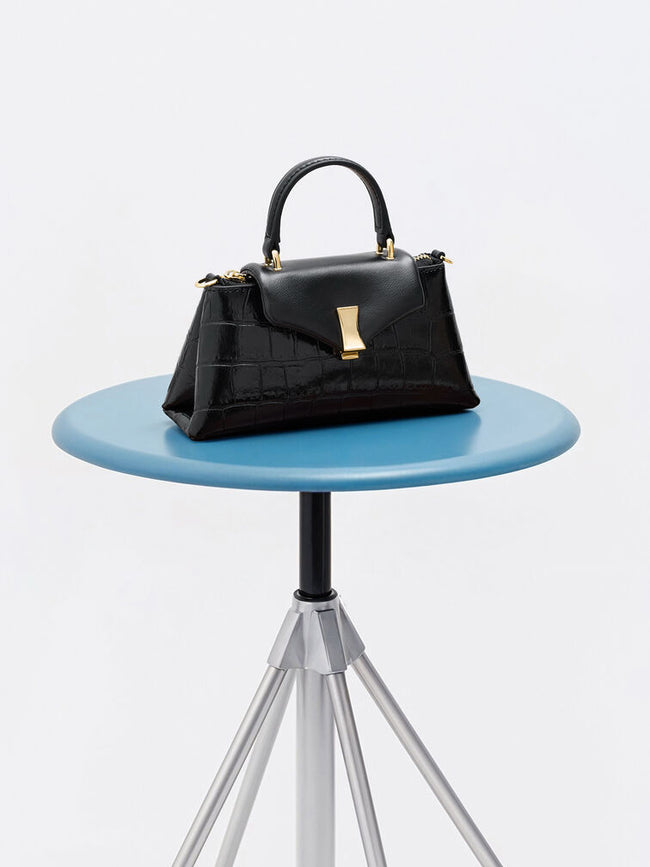 CHARLES & KEITH Women Micro Lilibet Croc-Effect Top Handle Bag_Black