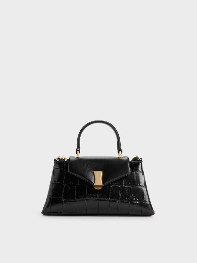 CHARLES & KEITH Women Micro Lilibet Croc-Effect Top Handle Bag_Black