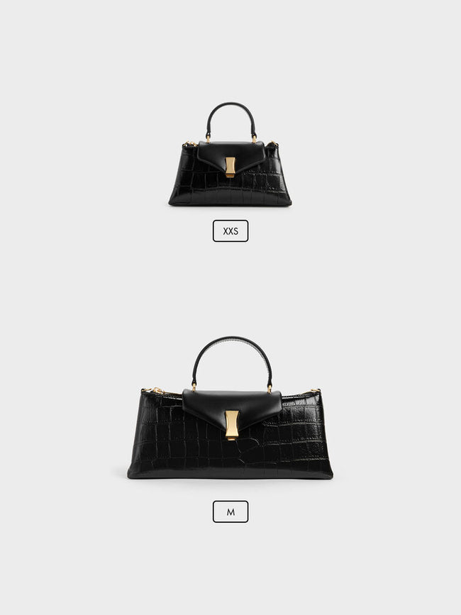 CHARLES & KEITH Women Micro Lilibet Croc-Effect Top Handle Bag_Black