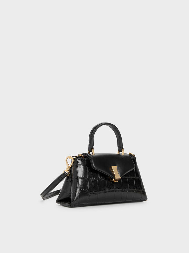 CHARLES & KEITH Women Micro Lilibet Croc-Effect Top Handle Bag_Black