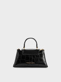 CHARLES & KEITH Women Micro Lilibet Croc-Effect Top Handle Bag_Black