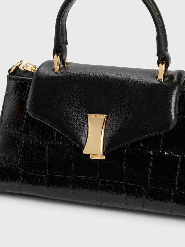CHARLES & KEITH Women Micro Lilibet Croc-Effect Top Handle Bag_Black