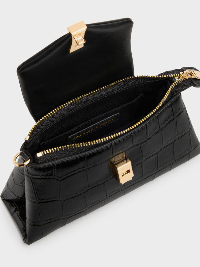 CHARLES & KEITH Women Micro Lilibet Croc-Effect Top Handle Bag_Black