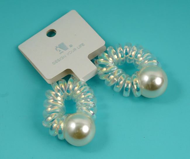 1NOM Big Pearl Spiral Hair Tie - 2 Pcs