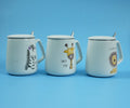 1NOM Cartoon Animal Big Belly Ceramic Mug with Spoon & Lid