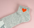 1NOM Heart Embroidery Women's Socks - 2 Pairs - Light Grey