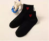 1NOM Heart Embroidery Women's Socks - 2 Pairs - Black