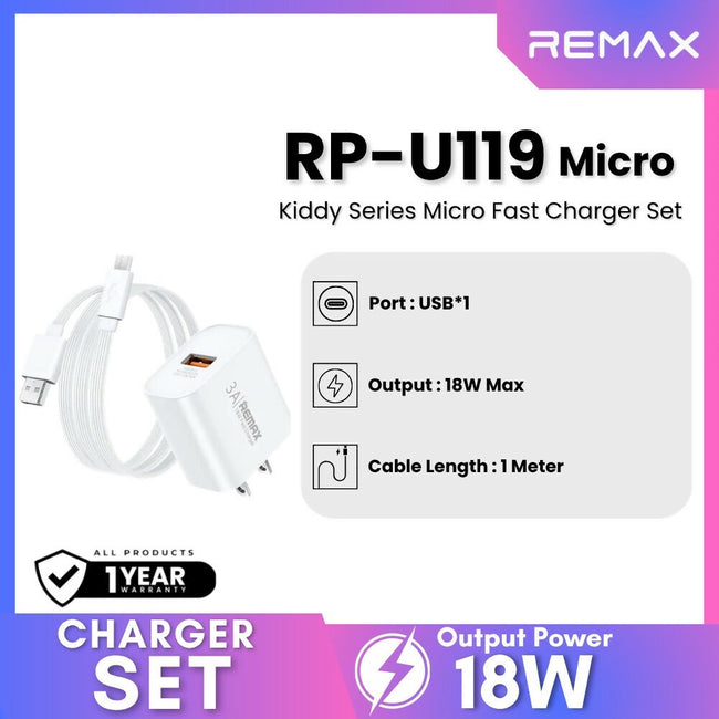 REMAX - RP-U119 Micro Kiddy Series Fast Charger Set (18W)