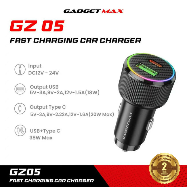 GADGET MAX - GZ05 38W Fast Charging Car Charger