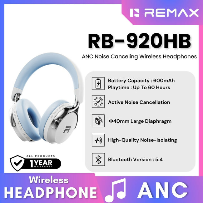 REMAX - RB-920HB ANC Noise Cancelling Bluetooth Wireless Headphone