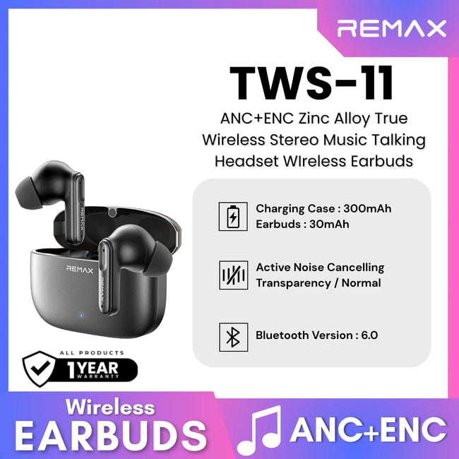 REMAX - TWS-11 ANC+ENC Zinc Alloy True Wireless Stereo Music Talking Wireless Earbuds