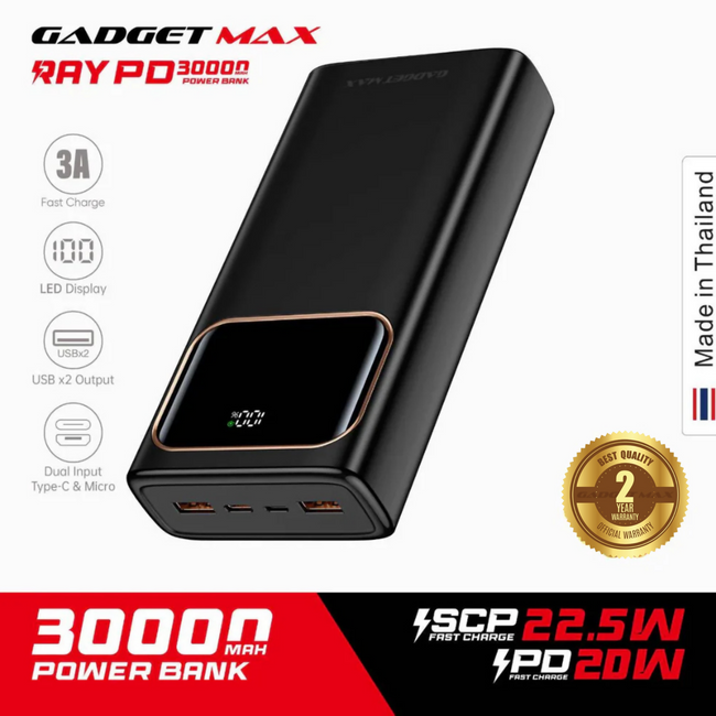GADGET MAX RAY PD Series 30000mAh PD+QC Fast Charging Power Bank(PD 20W+QC 22.5W)