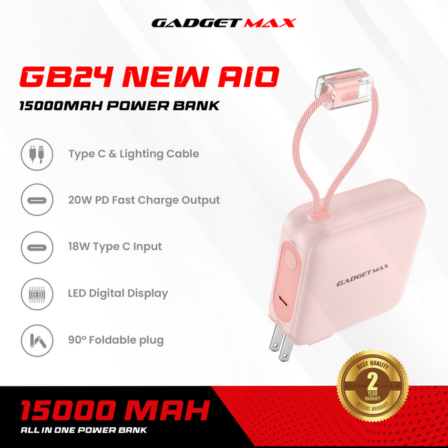 GADGET MAX GB24 AIO Pro Series 15000mAh All-in-One Fast Charging Cable Power Bank