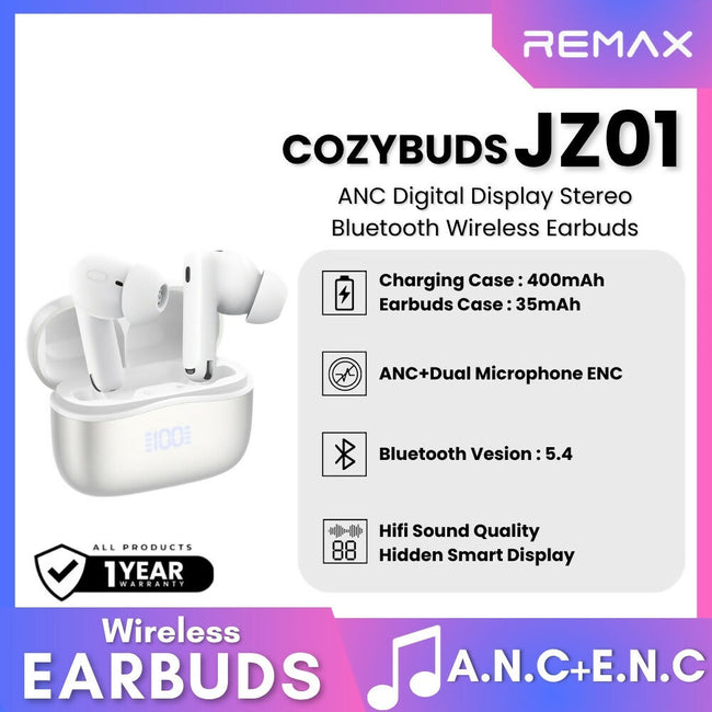 REMAX - COZYPODS JZ01 ANC Digital Display Bluetooth Wireless Earbuds