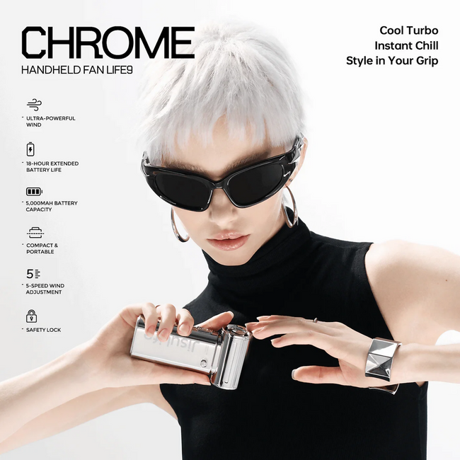 Jisulife - Handheld Fan Life 9 ( 5000mAh ) - Chrome Edition