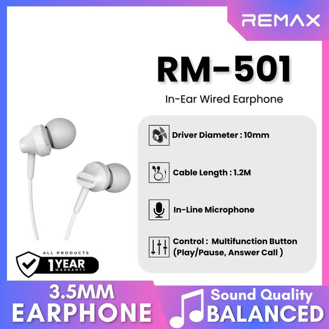 REMAX - RM-501 3.5mm Wired Earphone