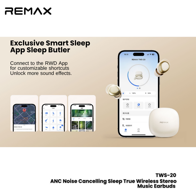 REMAX - TWS-20 ANC Noise Canceling Sleep True Wireless Stereo Music Talking Wireless Earbuds