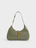 CHARLES & KEITH Metallic Accent Hobo Bag Sage Green