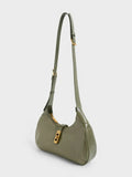 CHARLES & KEITH Metallic Accent Hobo Bag Sage Green