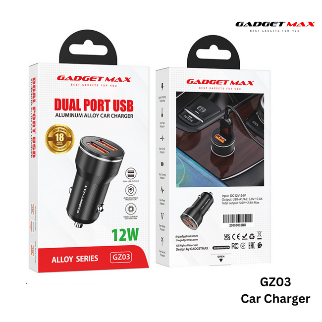 GADGET MAX - GZ03 12W Aluminiun Alloy Car Charger