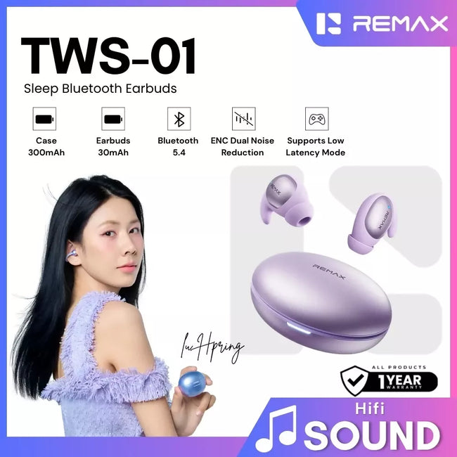 REMAX - TWS-01 Sleep True Wireless Stereo Music Talking WIreless Earbuds