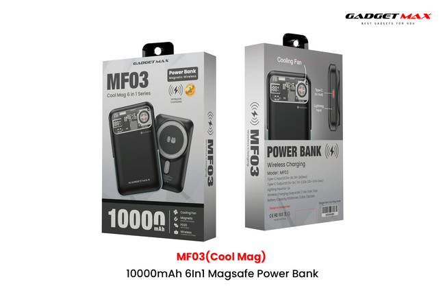 GADGET MAX - MF03 Cool Mag 10000mAh 6 In 1 Magnetic Fast Charging Power Bank ( Magsafe15W / PD 20W )
