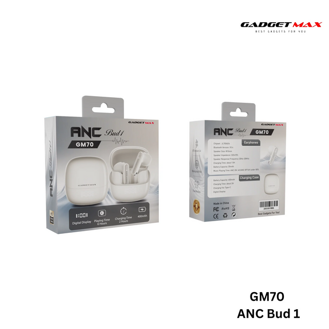 GADGET MAX - GM70 ANC BUD1 Active Noise Cancellation Bluetooth Wireless Earbuds