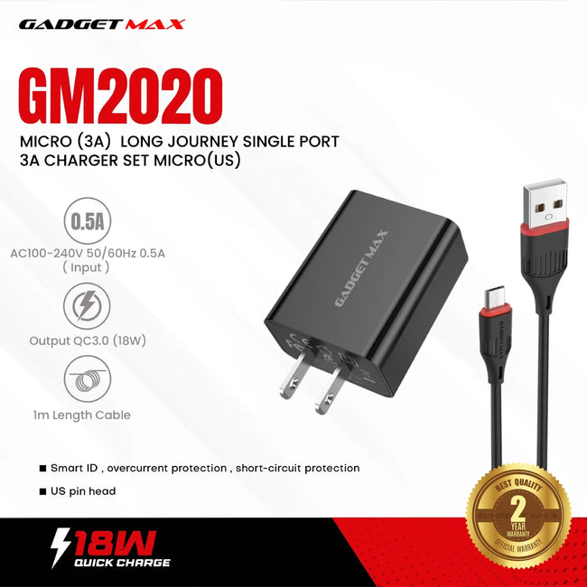 GADGET MAX - GM2020 Micro Cable Quick Charger Set (3A)