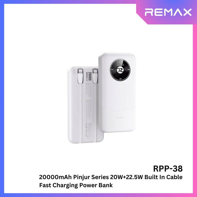 REMAX - RPP-38 20000mah Pinjur Series PD+QC Built In Cable Fast Charging Power Bank ( PD 20W + QC 22.5W )