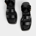 Square Toe Ankle-Strap Sandals Black