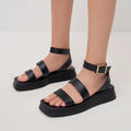 Square Toe Ankle-Strap Sandals Black