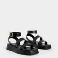 Square Toe Ankle-Strap Sandals Black